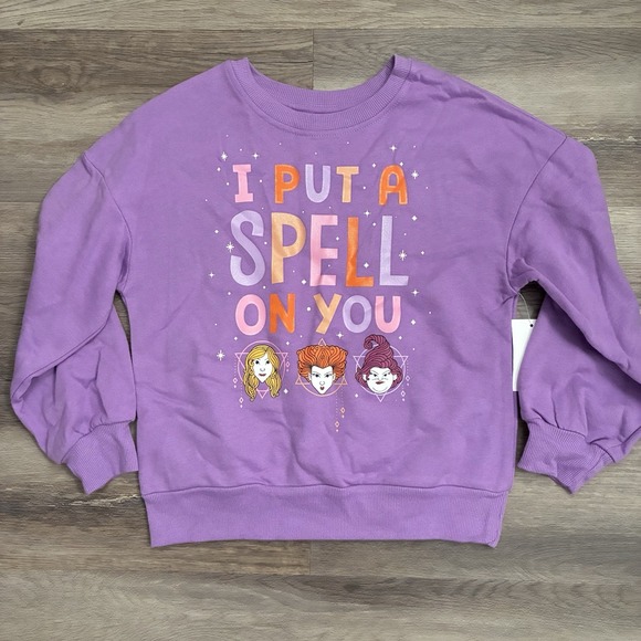 Disney Other - NWT Disney Hocus Pocus Girls Fleece Sweatshirt Glitter Halloween S (6-6X) Purple